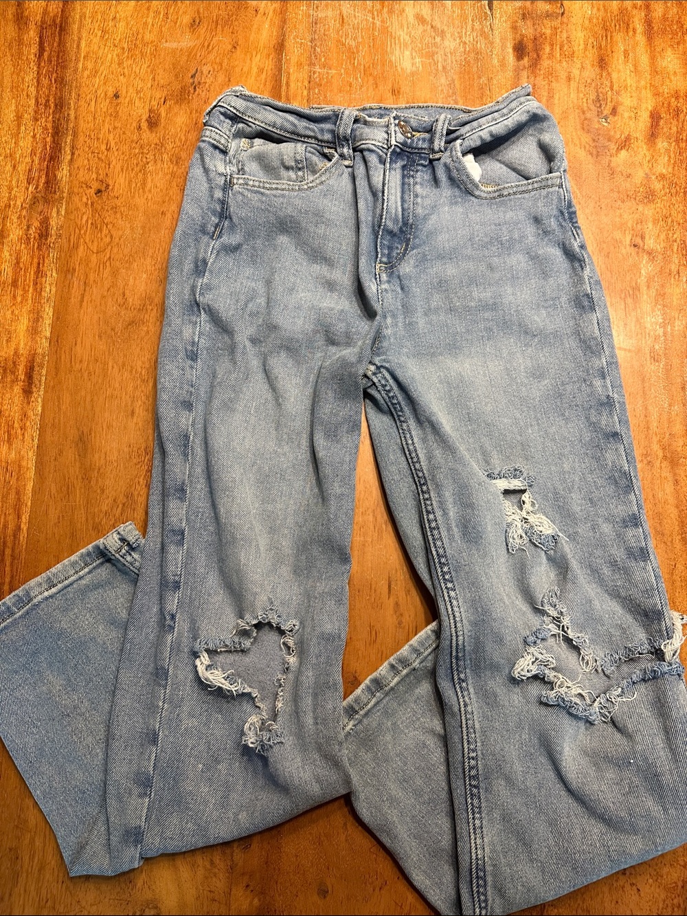 Justice Light Blue Straight-Leg Distressed Jeans